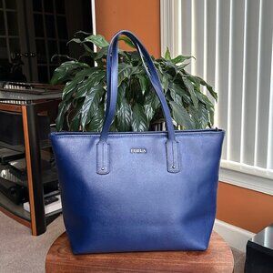 FURLA Leather Tote Bag Navy Blue